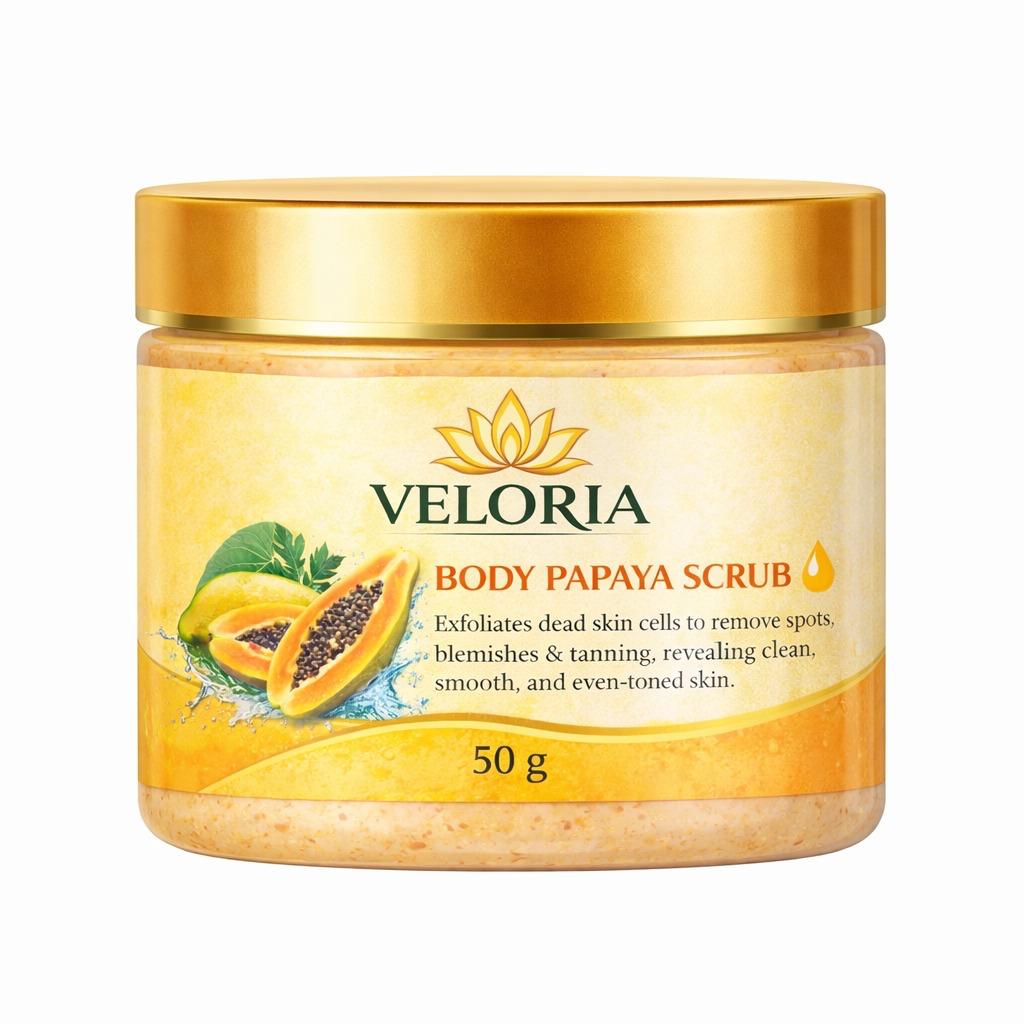 Veloria Papaya Brightening Body Scrub – Tan Removal & Skin Smoothing Exfoliator (50g)